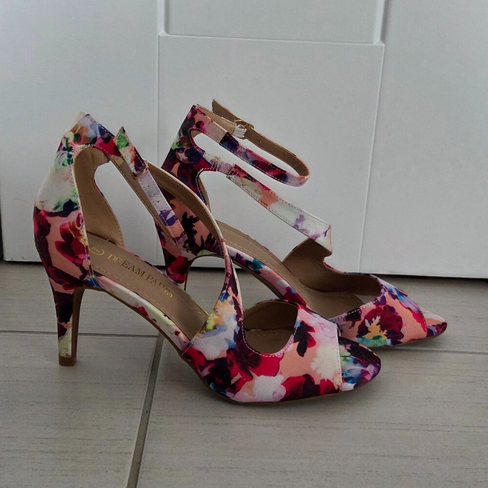 Dream Pairs Floral Strappy Open Toe Pump Heel Sandals